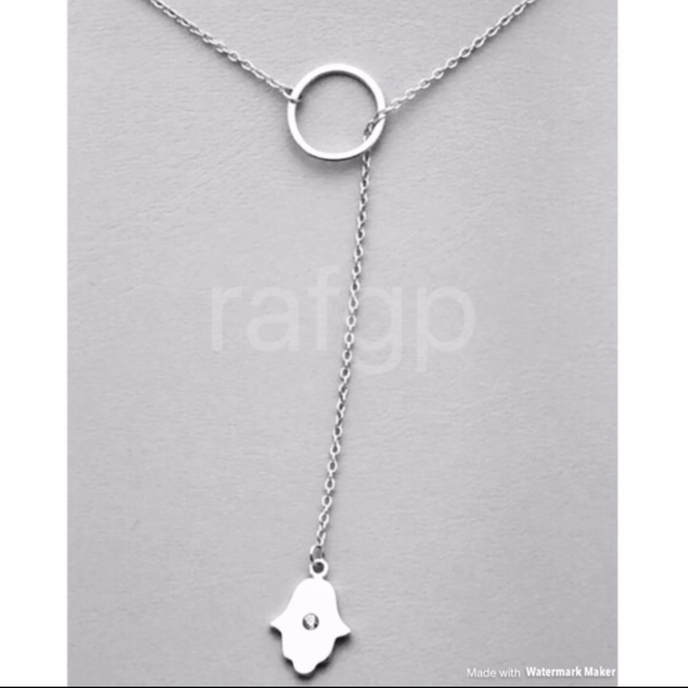 .925 Sterling Silver Hamsa and Circle Lariat